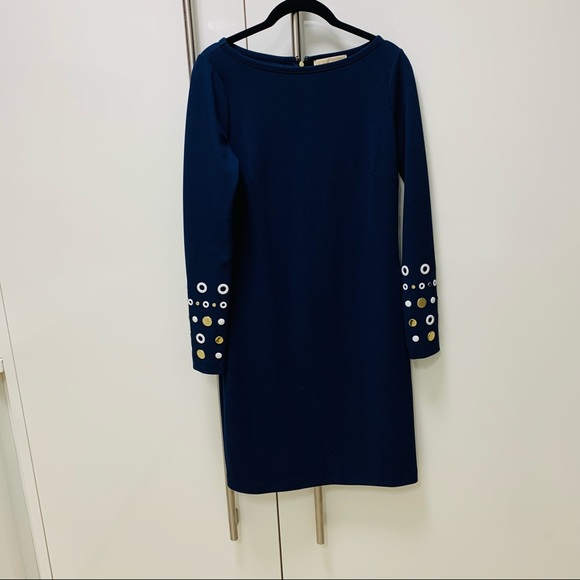 NWOT Michael Kors Navy Dress w/Sleeve Embellishments Size XS - Picture 3 of 12
